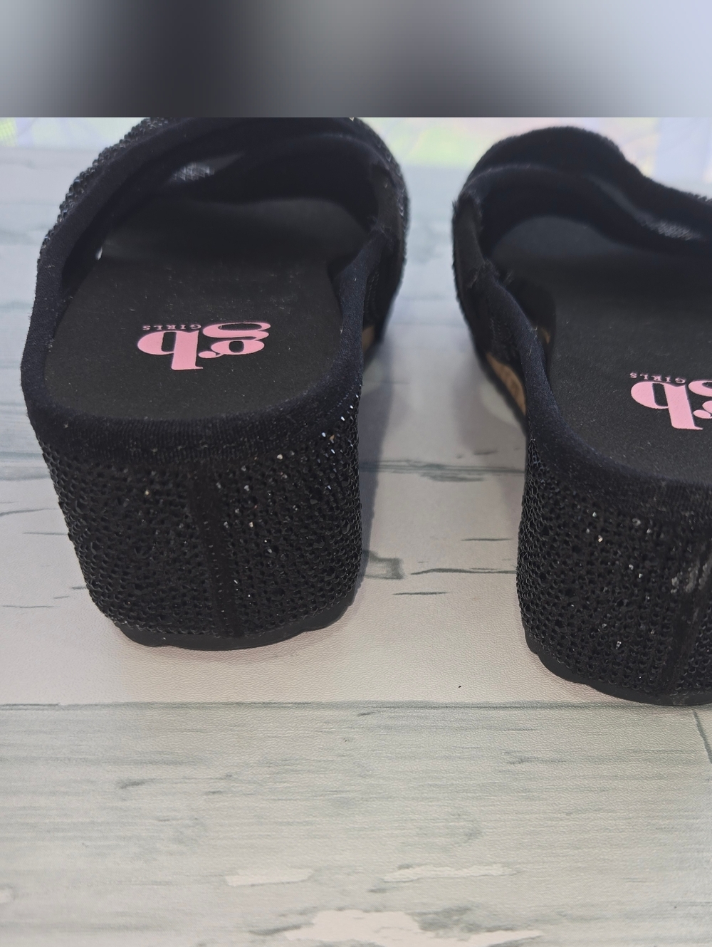 GB girls Black Glitter Cork Platform Slide Sandals Girls Size 1 - Picture 5 of 8
